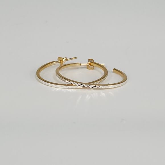 Elegant 925 Sterling Silver & Gold Tone Diamond Cut Hoop Earrings - Picture 2 of 11
